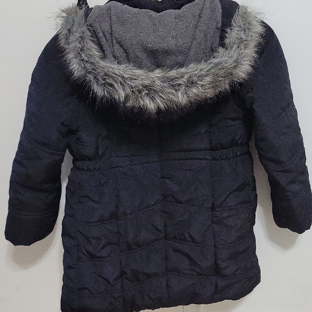 Calvin Klein Kids Dark Puffer Jacket with Faux Fur Trim - Picture 3 of 3